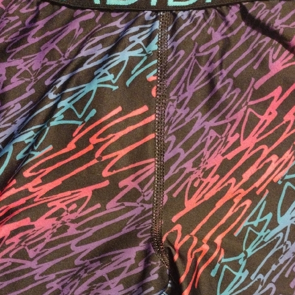 adidas Black Compression Shorts with Purple, Teal & Coral Scribble Print - Picture 7 of 8